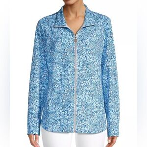 Lilly Pulitzer LEONA UPF 50+ ZIP-FRONT JACKET CUMULUS BLUE BLOOMING TOGETHER XXS